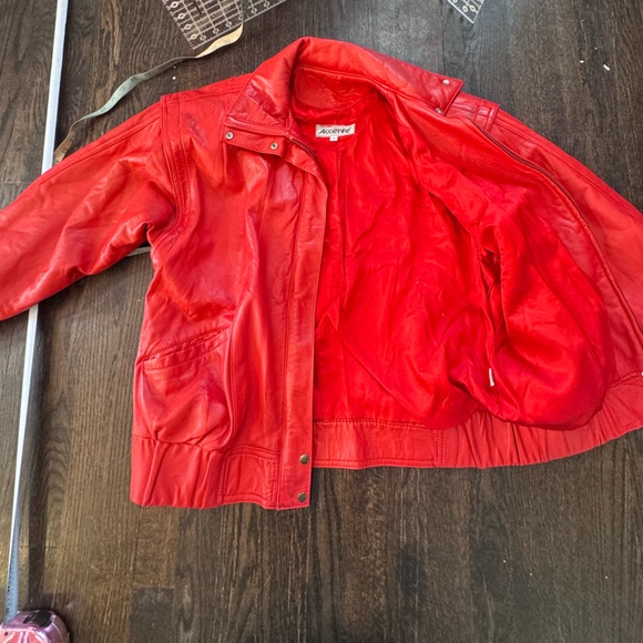 Vintage 80s Red Leather Jacket - Accente - Size 4** - Picture 11 of 16